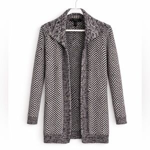 White House Black Market Black & White Herringbone Open-Front Cardigan XS